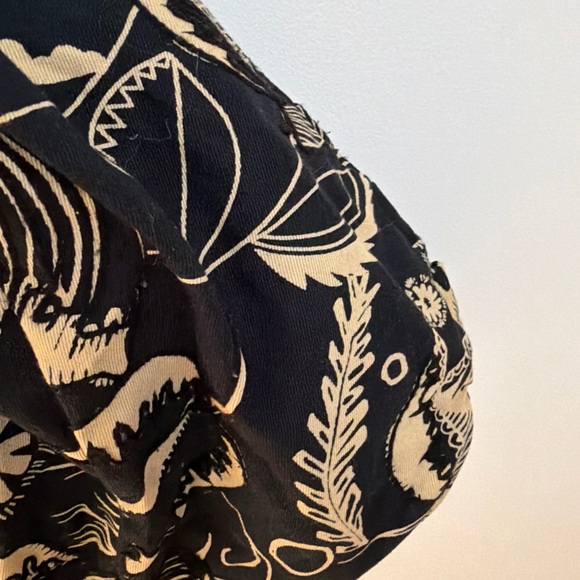 Lucky Penny by Anthropologie Black Cream Canvas Leather Trim Hobo Shoulder Bag - Picture 7 of 9